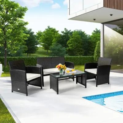 Hivvago 4 Pieces Patio Rattan Cushioned Furniture Set