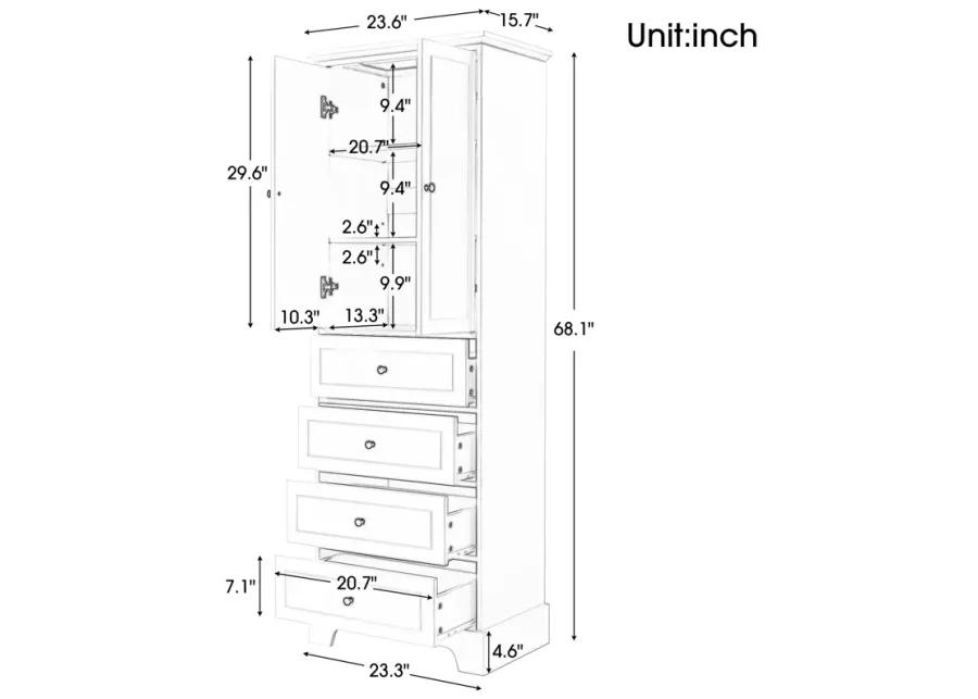 Merax Modern Bathroom Storage Cabinet with 2 Doors and 4 Drawers