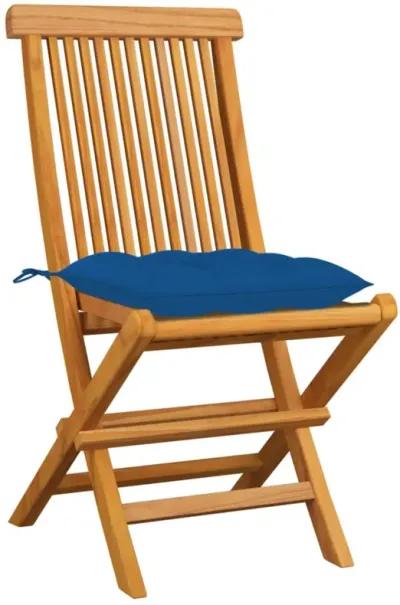 vidaXL Garden Chairs with Blue Cushions 8 pcs Solid Teak Wood