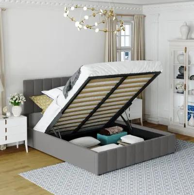 Queen Size Upholstered Platform Bed With A Hydraulic Storage System