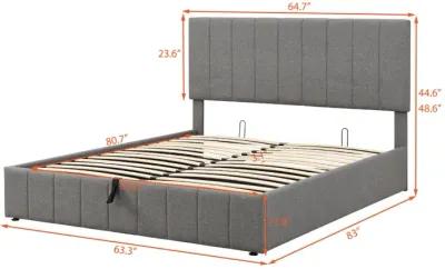 Queen Size Upholstered Platform Bed With A Hydraulic Storage System