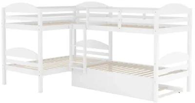 Twin L-Shaped Bunk Bed With Trundle