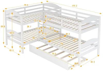 Twin L-Shaped Bunk Bed With Trundle