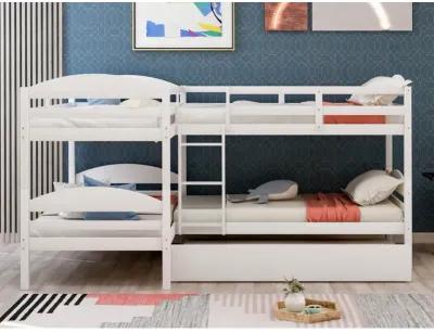 Twin L-Shaped Bunk Bed With Trundle