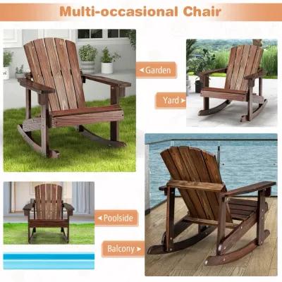 Outdoor Wooden Kid Adirondack Rocking Chair with Slatted Seat