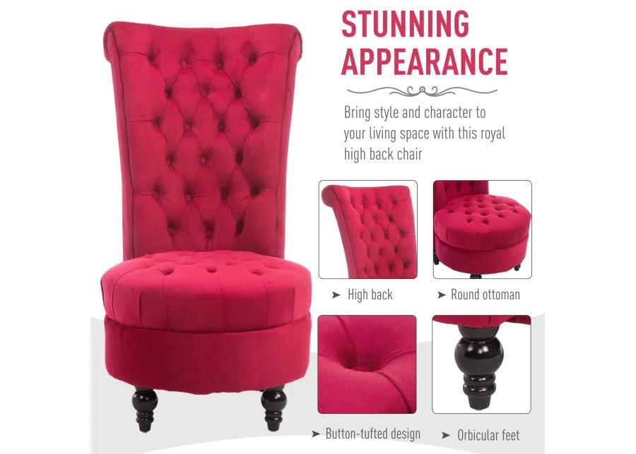 Crimson Throne: Retro High-Back Accent Chair with Button-Tufted Royal Design