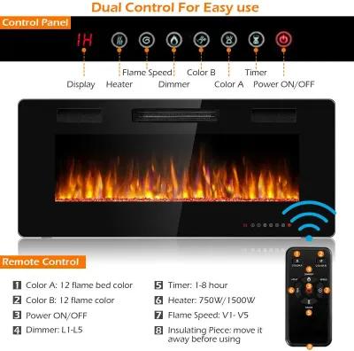 42 Inch Recessed Ultra Thin Electric Fireplace with Timer