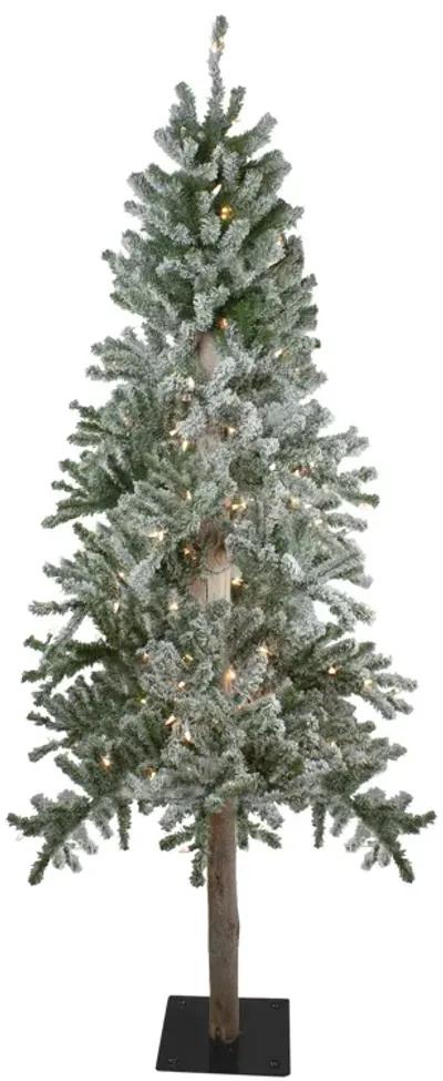 7' Pre-Lit Pencil Flocked Alpine Artificial Christmas Tree - Clear Lights