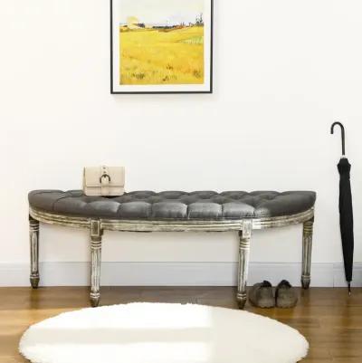 Classic Elegant Velvet Touch Fabric Sitting Ottoman Seat with Rubberwood Legs