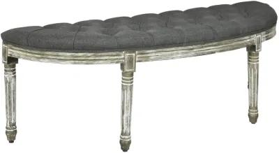 Classic Elegant Velvet Touch Fabric Sitting Ottoman Seat with Rubberwood Legs