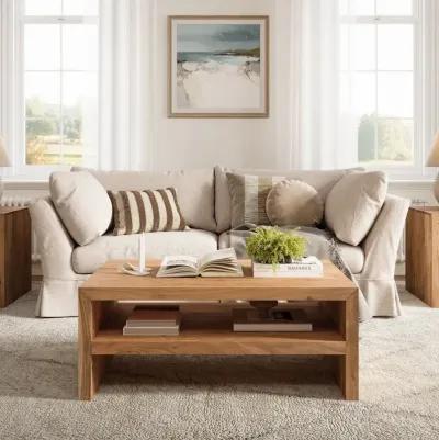 Jofran Dev Modern 44 Inch Mitered Angle Solid Wood Coffee Table with Storage Shelf