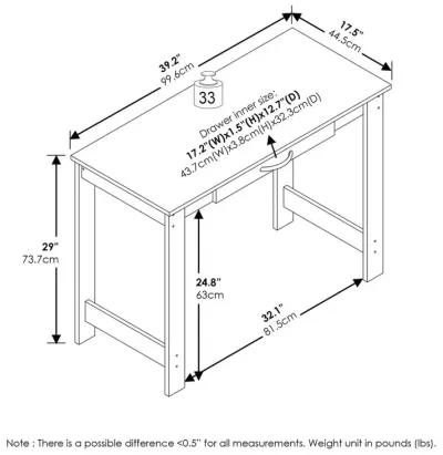 Furinno JAYA Writing Desk with Drawer, White