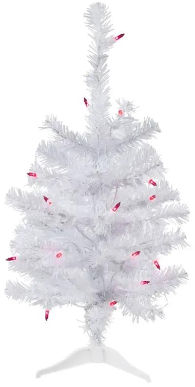 2' Pre-Lit Woodbury White Pine Slim Artificial Christmas Tree  Pink Lights