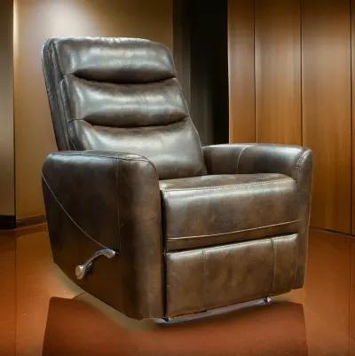 Aki 36 Inch Swivel Manual Recliner Chair, Luxury Plush Brown Faux Leather - Benzara...