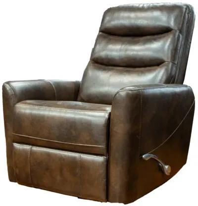 Aki 36 Inch Swivel Manual Recliner Chair, Luxury Plush Brown Faux Leather - Benzara...