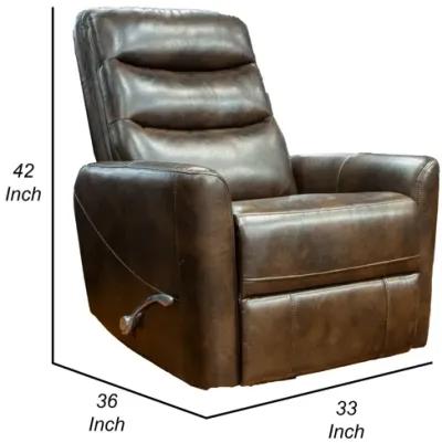 Aki 36 Inch Swivel Manual Recliner Chair, Luxury Plush Brown Faux Leather - Benzara...