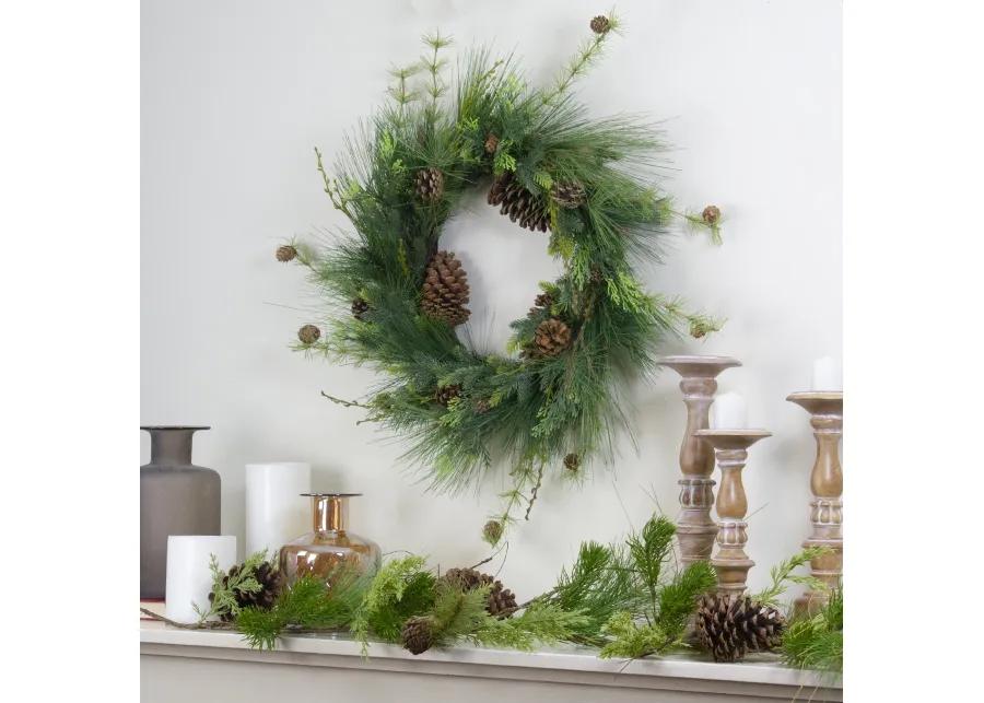 28" Long Needle and Pine Cones Artificial Christmas Wreath - Unlit