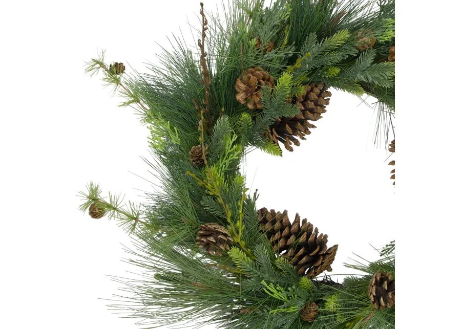 28" Long Needle and Pine Cones Artificial Christmas Wreath - Unlit