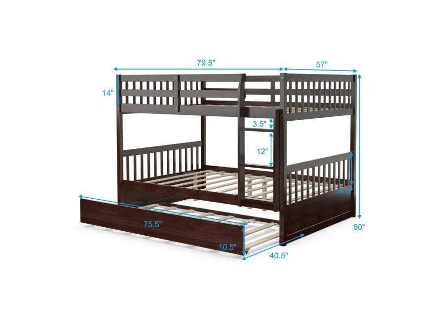 Full over Full Bunk Bed Platform Wood Bed with Ladder