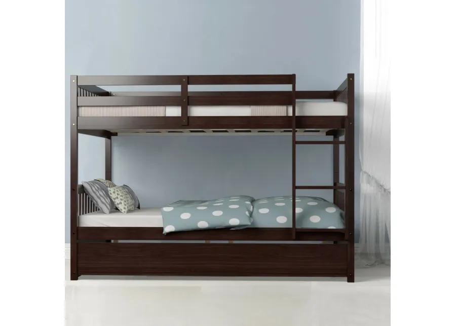 Full over Full Bunk Bed Platform Wood Bed with Ladder