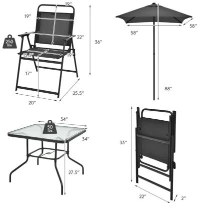 6 Pieces Patio Dining Set with Umbrella-Gray