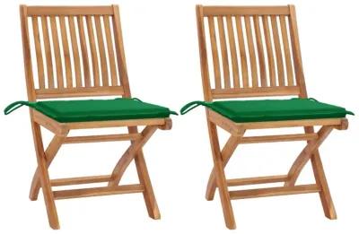 vidaXL Garden Chairs 2 pcs with Green Cushions Solid Teak Wood