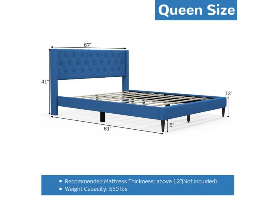 Hivvago Queen Size Upholstered Platform Bed with Button Tufted Wingback Headboard