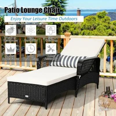 Hivvago Patio Wicker Chaise Lounge Chair with Pillow and Adjustable Backrest with Cushion