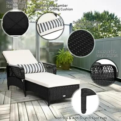 Hivvago Patio Wicker Chaise Lounge Chair with Pillow and Adjustable Backrest with Cushion