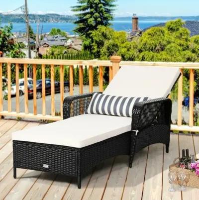 Hivvago Patio Wicker Chaise Lounge Chair with Pillow and Adjustable Backrest with Cushion