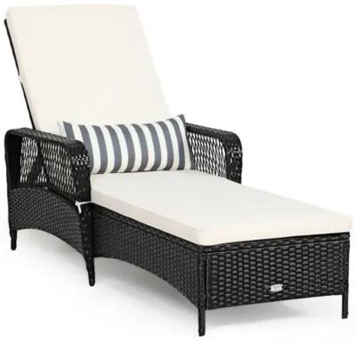 Hivvago Patio Wicker Chaise Lounge Chair with Pillow and Adjustable Backrest with Cushion