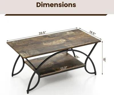 2-Tier Faux Marble Coffee Table with Marble Top and Metal Frame