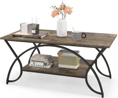 2-Tier Faux Marble Coffee Table with Marble Top and Metal Frame