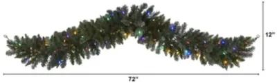 HomPlanti 6' Flocked Artificial Christmas Garland with 50 Multicolored LED Lights and Berries