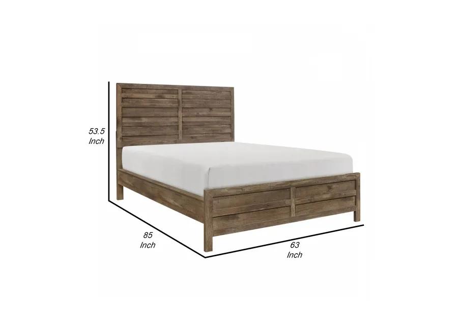 Zane Transitional Queen Bed, Wood Plank Design, Weathered Pine Veneer-Benzara