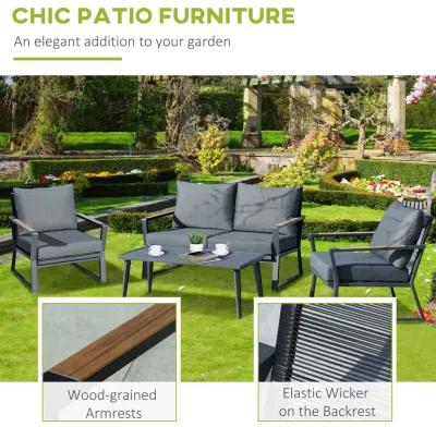 Dark Grey Patio Ensemble: 4-Piece Aluminum Set with Loveseat and Table