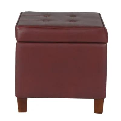 Square Shape Leatherette Upholstered Wooden Ottoman with Tufted Lift Off Lid Storage, Red - Benzara