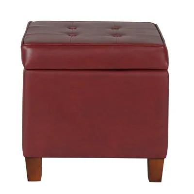 Square Shape Leatherette Upholstered Wooden Ottoman with Tufted Lift Off Lid Storage, Red - Benzara