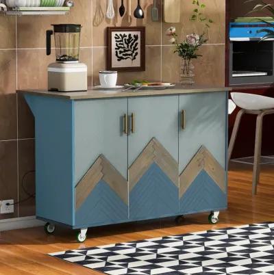 Farmhouse Rolling Kitchen Island With Storage Rack