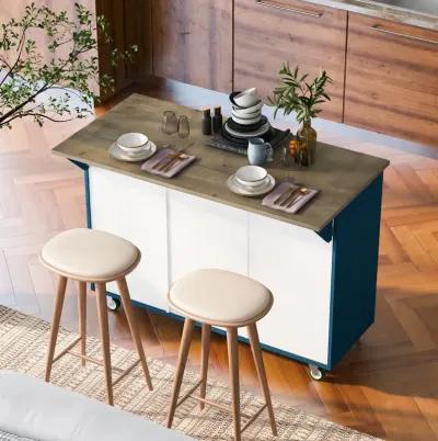 Farmhouse Rolling Kitchen Island With Storage Rack