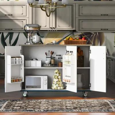 Farmhouse Rolling Kitchen Island With Storage Rack