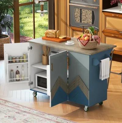 Farmhouse Rolling Kitchen Island With Storage Rack