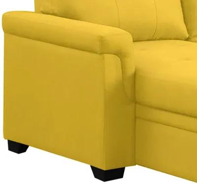 Elliot 84 Inch Sleeper Sectional Sofa with Storage Chaise, Yellow Fabric-Benzara