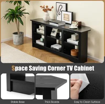 58 Inch TV Stand with 6 Open Storage Shelves for TVs up to 65 Inches-Black