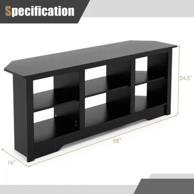 58 Inch TV Stand with 6 Open Storage Shelves for TVs up to 65 Inches-Black