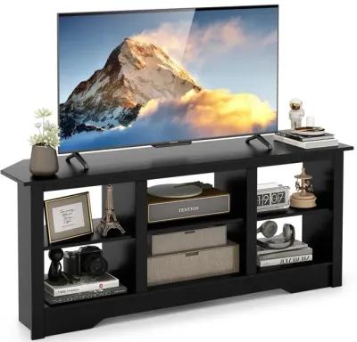 58 Inch TV Stand with 6 Open Storage Shelves for TVs up to 65 Inches-Black