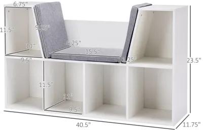 White Kids' Organizer: 6-Cubby Wooden Bookshelf with Cushion