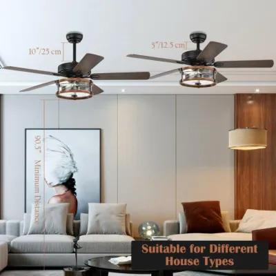 Hivvago 52" Retro Ceiling Fan Lamp with Glass Shade Reversible Blade Remote Control