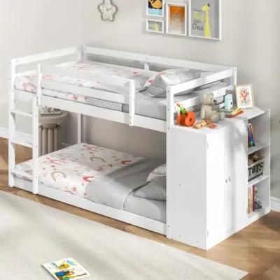 Hivvago Twin Size Bunk Bed with Convertible Bookcase and Ladder-White