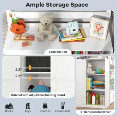 Hivvago Twin Size Bunk Bed with Convertible Bookcase and Ladder-White